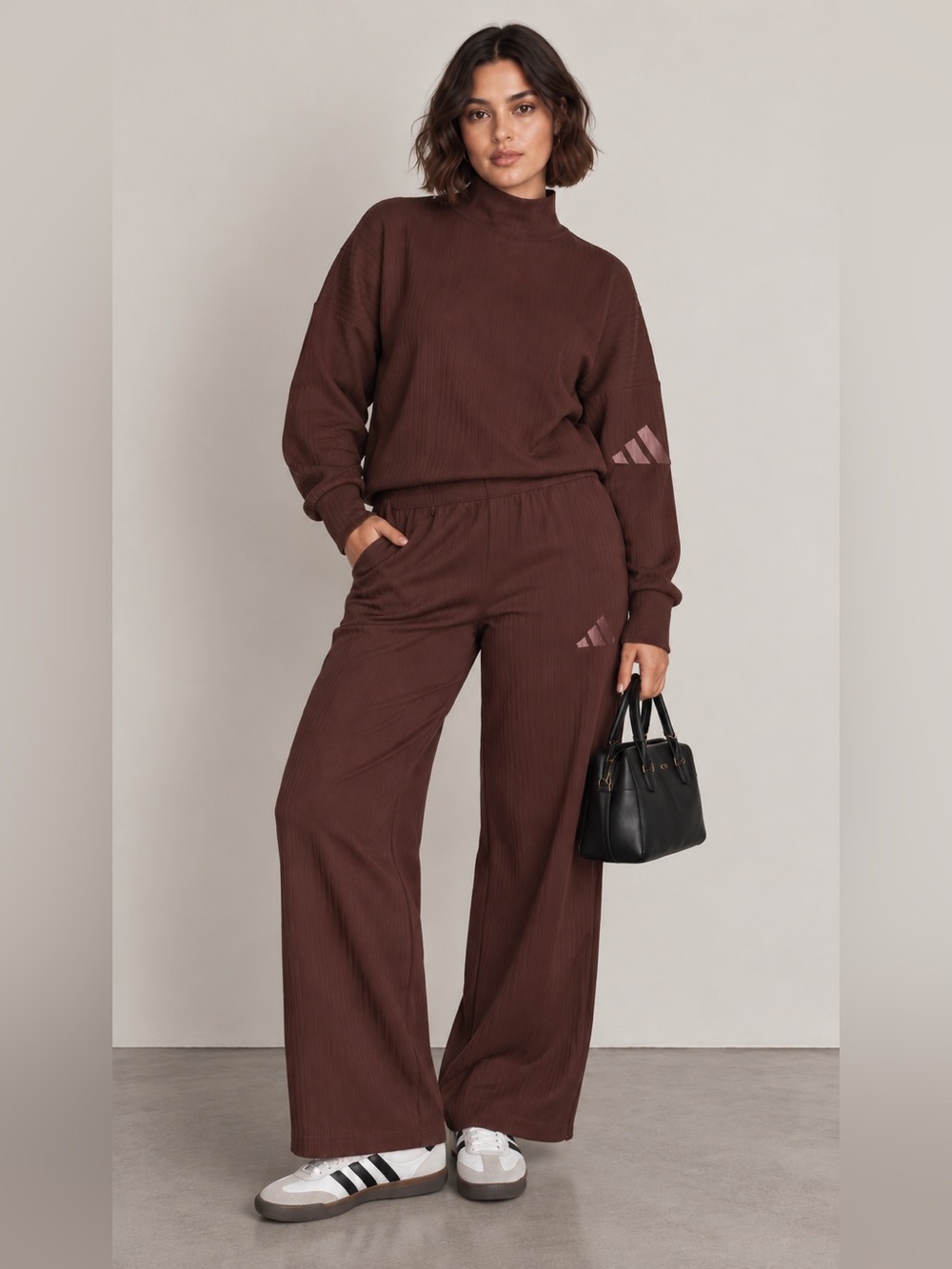 Adidas ALL SZN Winterized Ribbed Wide Leg Pants Shadow Brown L Y2K